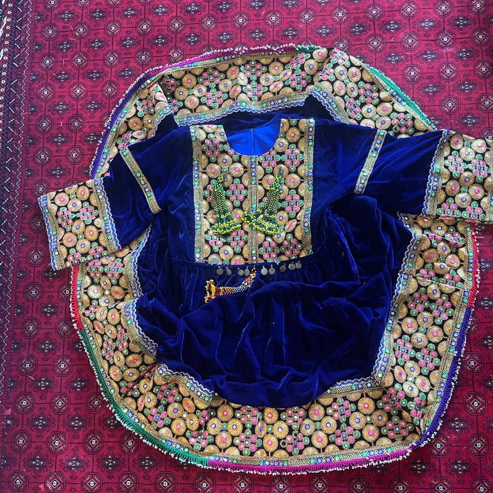 Afghani Blue Velvet Dress with Shall and pant
